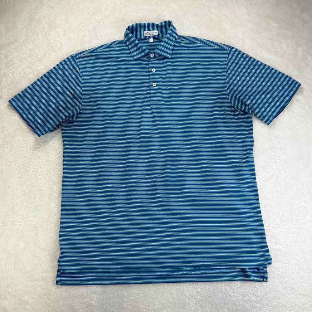 Peter Millar Summer Comfort Polo Shirt Mens L Blue Short Sleeve Striped